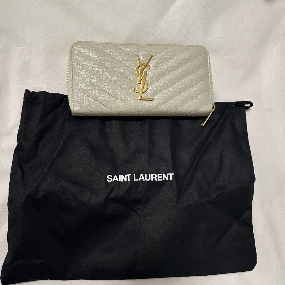 Saint Laurent Cream Quilted Leather Wallet